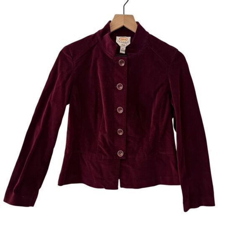 Talbots Vintage‎ Burgundy Velvet Velour Stretchy Button Up Victorian Jacket 6P